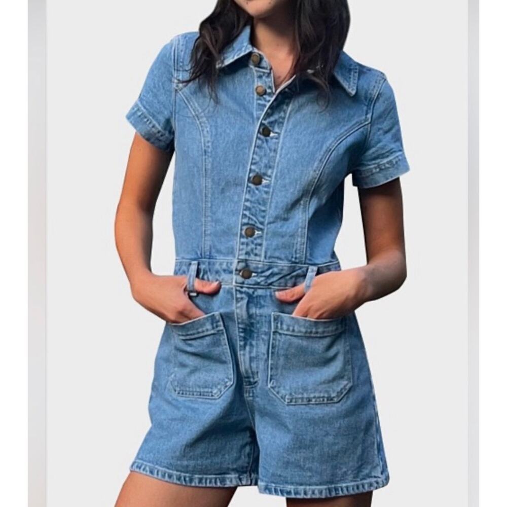 Rolla's Sailor Denim Romper in Lily Blue
